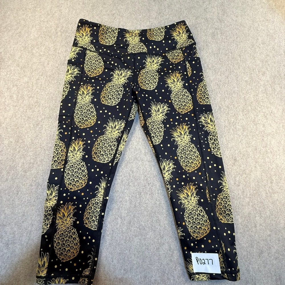 Constantly Varied Gear CVG Pineapple Polka Dot Leggings Black Gold Pockets Large